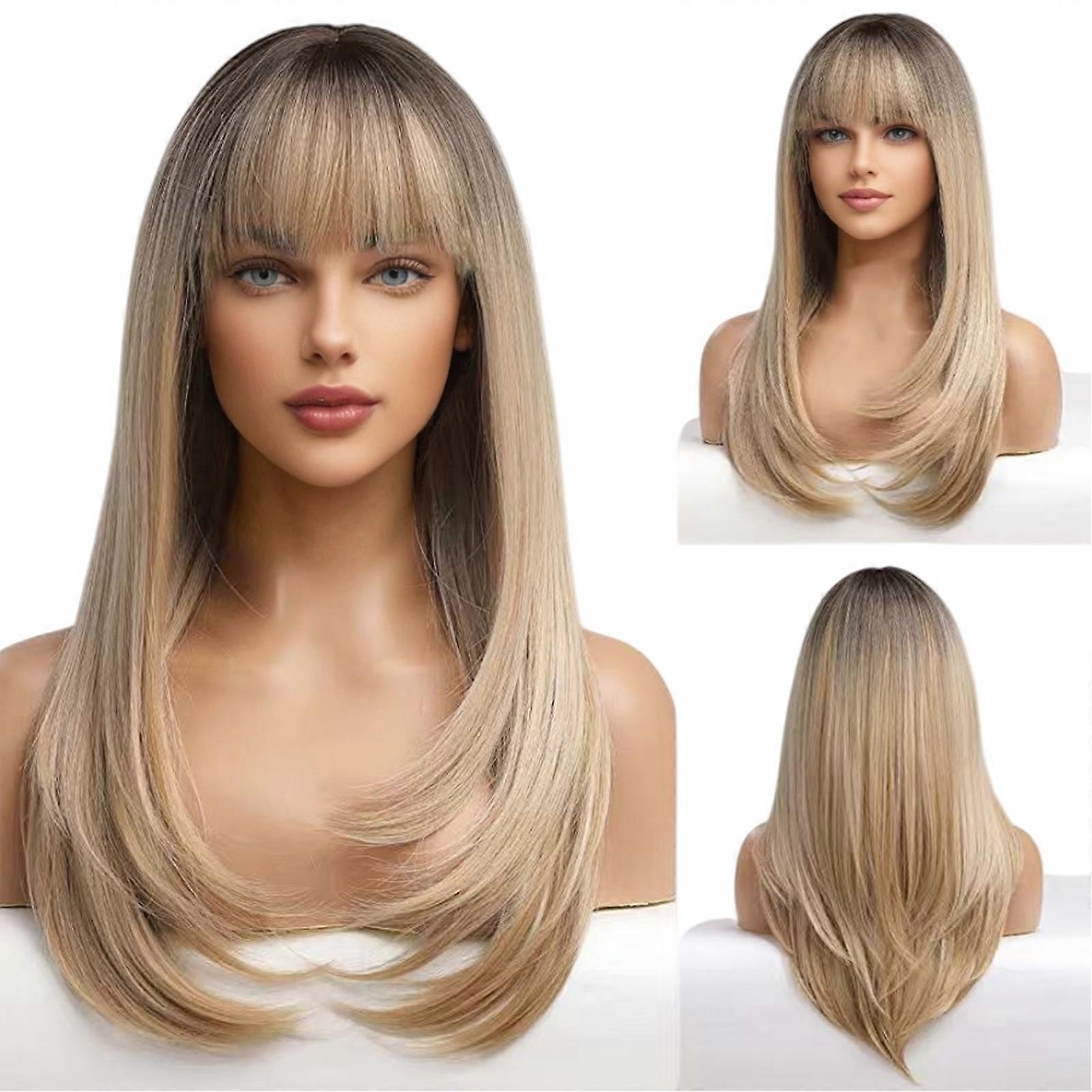 Blonde with Bangs Machine Made Heat-Resistant Glueless Wear and Go Wig - Natural Look for Daily Wear