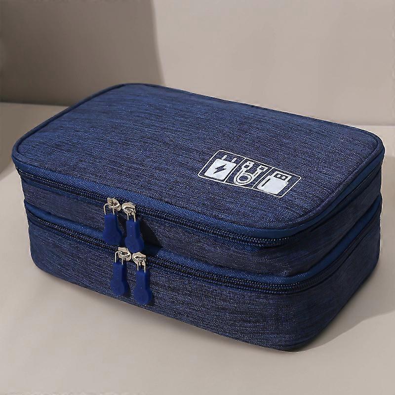 Double-layer digital bag storage bag large-capacity data cable travel outdoor waterproof portable multi-function tool bag 23.5*16.5*9cm navy