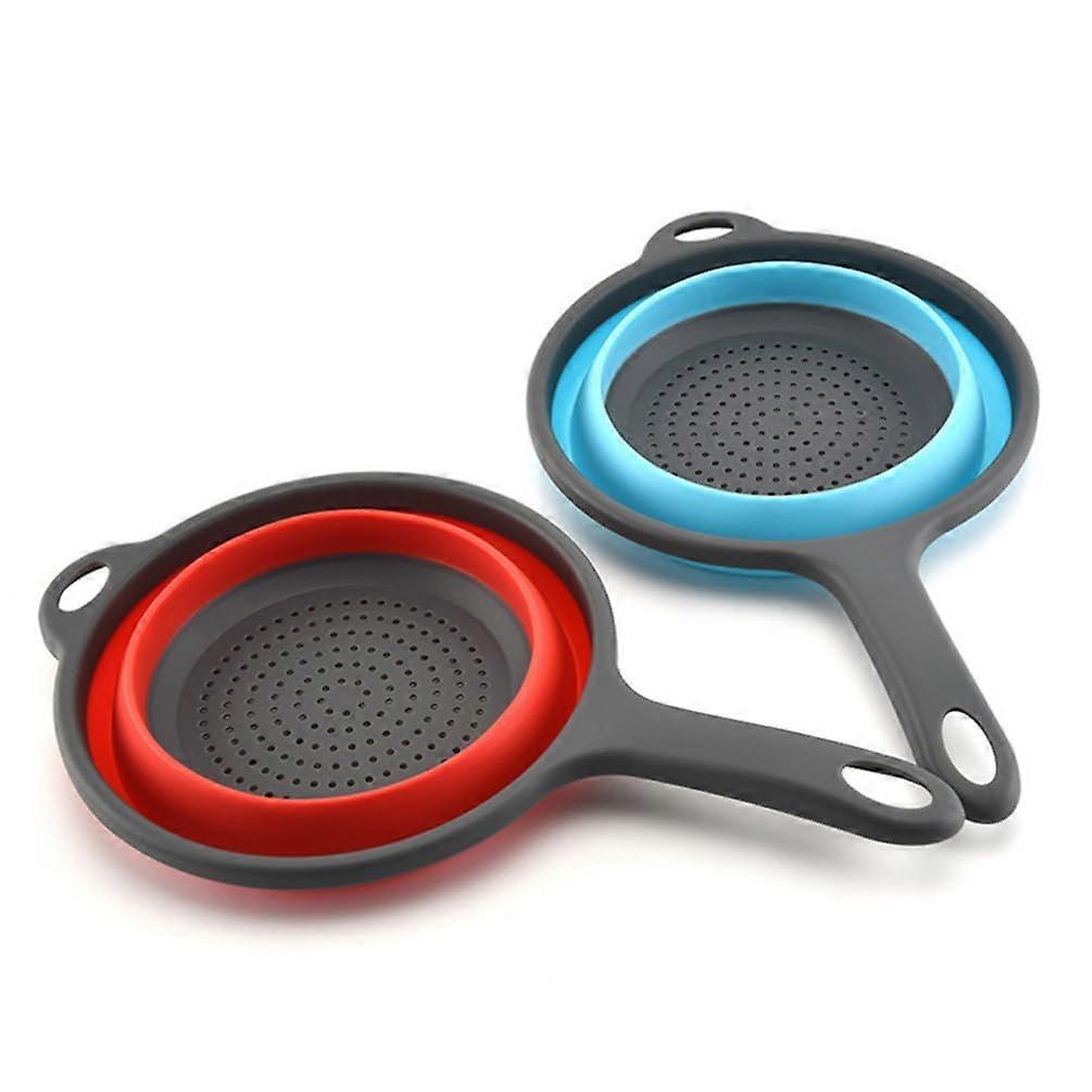2pcs Collapsible Silicone Kitchen Strainer with Long Handle, Foldable Colander for Vegetables and Fruit