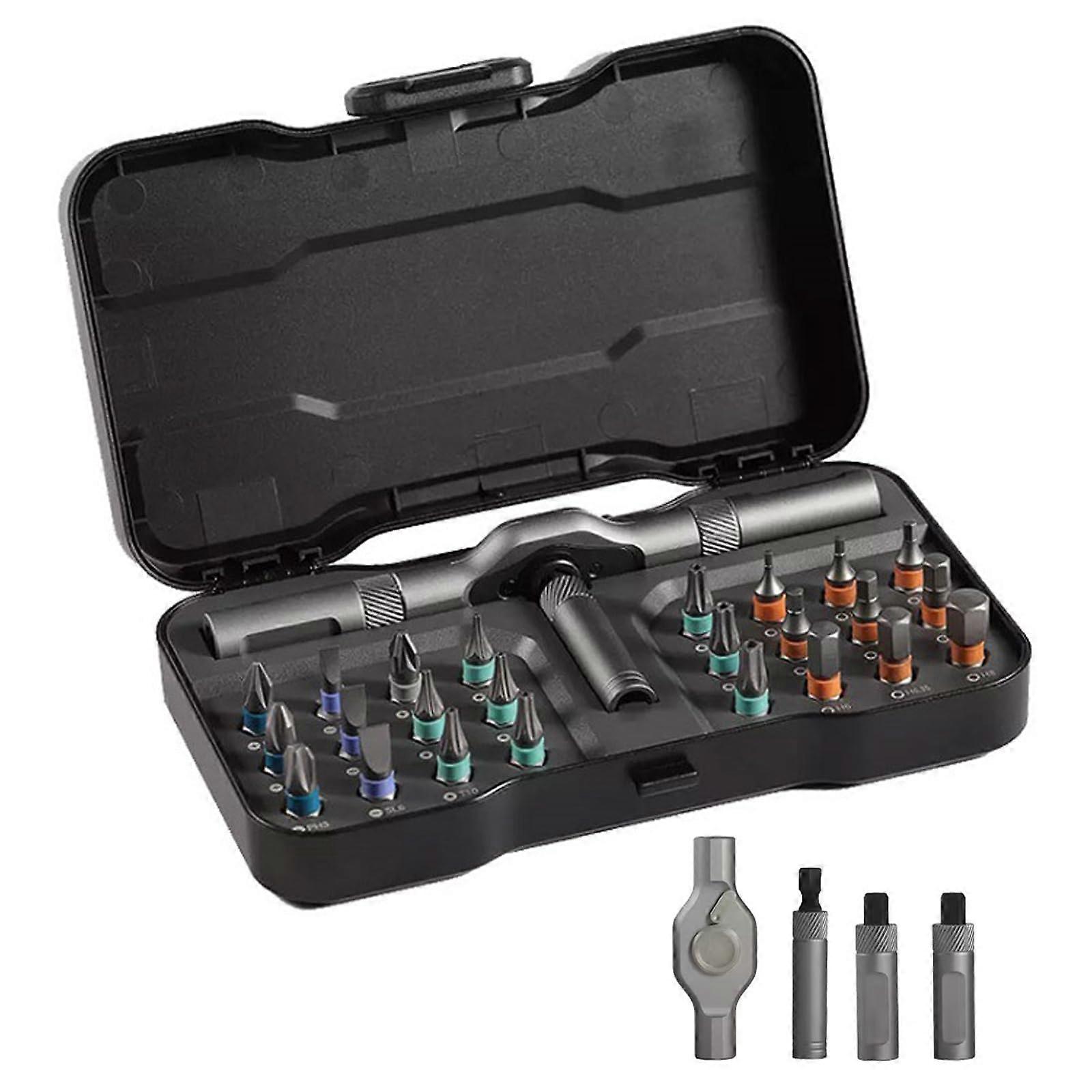 24 in 1 Magnetic Ratchet Screwdriver Set with S2 Steel Bits and Ergonomic Aluminum Handle for DIY