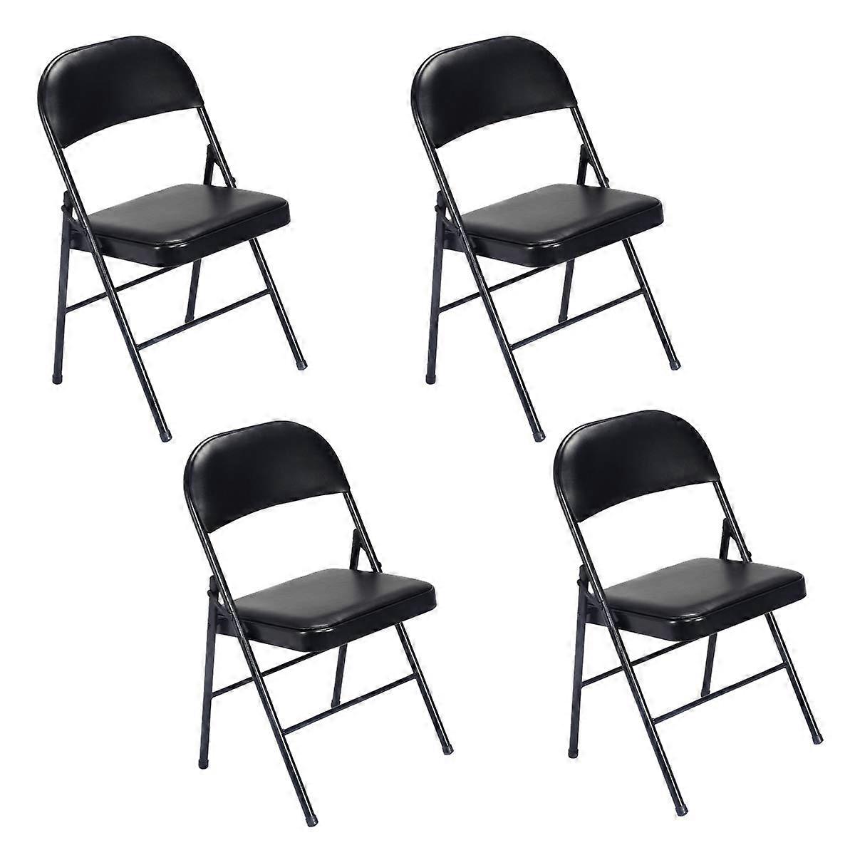 Set of 4 Folding Chairs with Padded Seats, Steel Frame, 150kg Capacity for Home Office Party Black