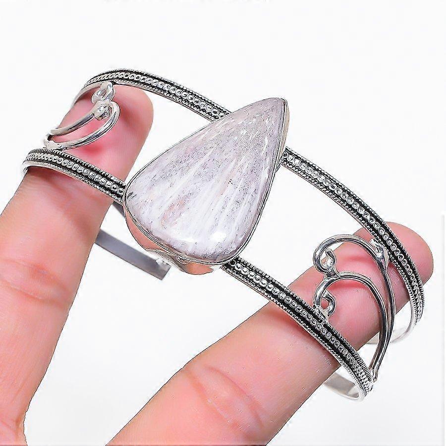 Scolecite Gemstone 925 Sterling Silver Cuff Bangle Adjustable