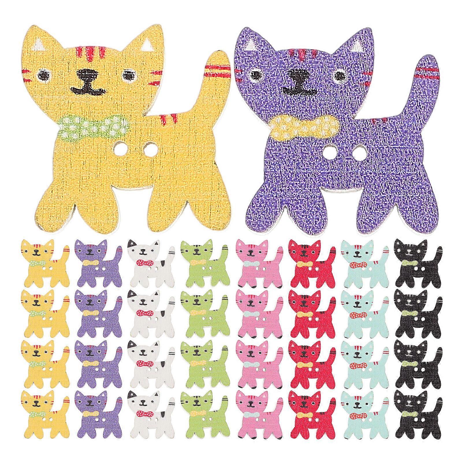 DIY Wooden Button Cat Shape for Scrapbooking 50Pcs Assorted Color Pack