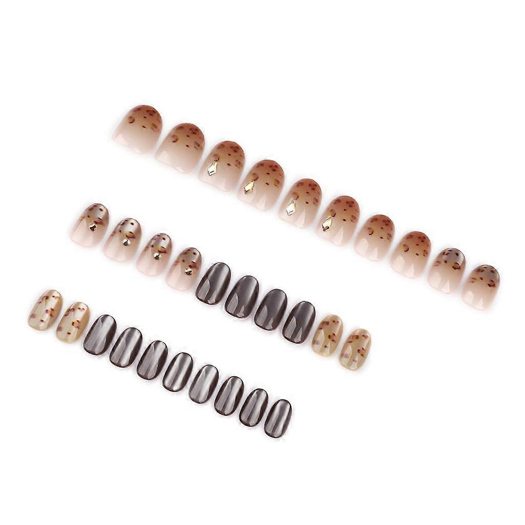 30 Pcs Gradient Cat Eye False Nails French Tip Acrylic Press On Nails Short Round Shape