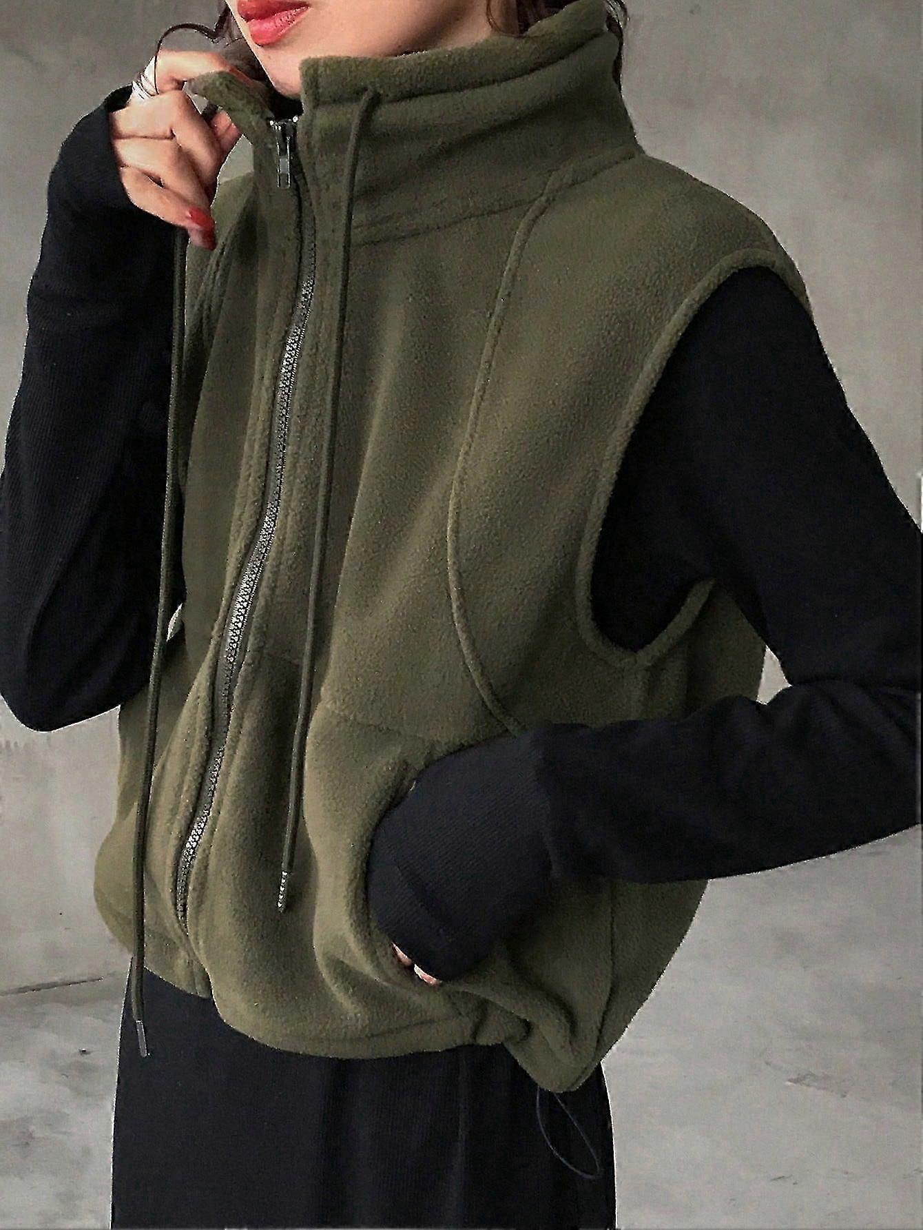 Women's Casual Basic Fleece Zip-Up Vest Jacket