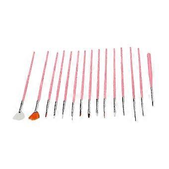 15pcs Nail Art Pen Pinsel Rosa Genaue Gravur Nagel Extension Gel Pinsel für farbige Malerei