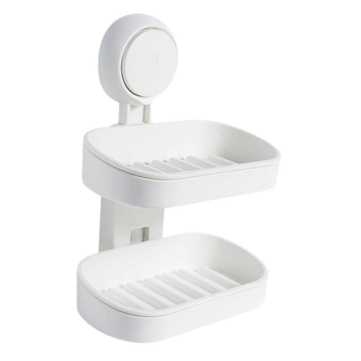 Double Layer Wall Mounted Soap Dish with Suction Cups, No Drill Bathroom Holder with Drainage