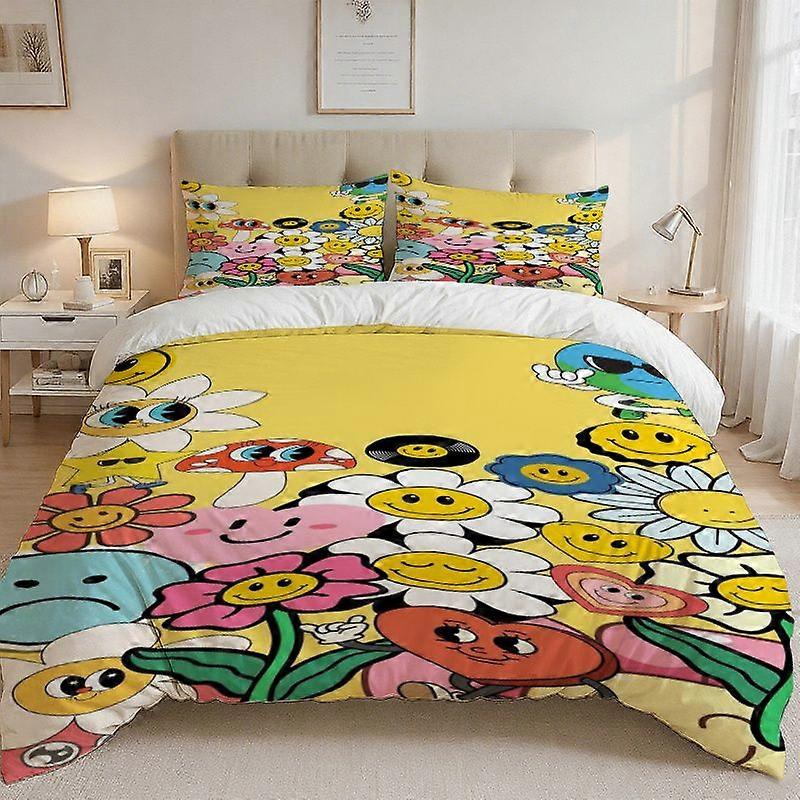 3pcs Smiley Face Floral Digital Printed Set | Polyester Anti-Pilling