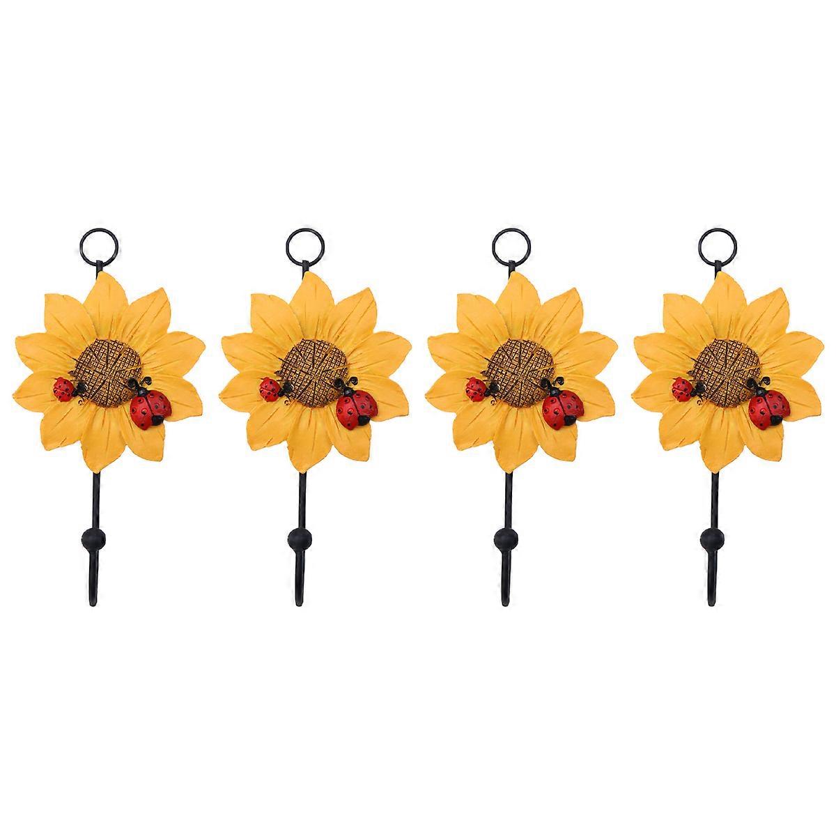 Yellow Daisy Resin Hooks Wall Mounted Hooks for Decoration 4Pcs