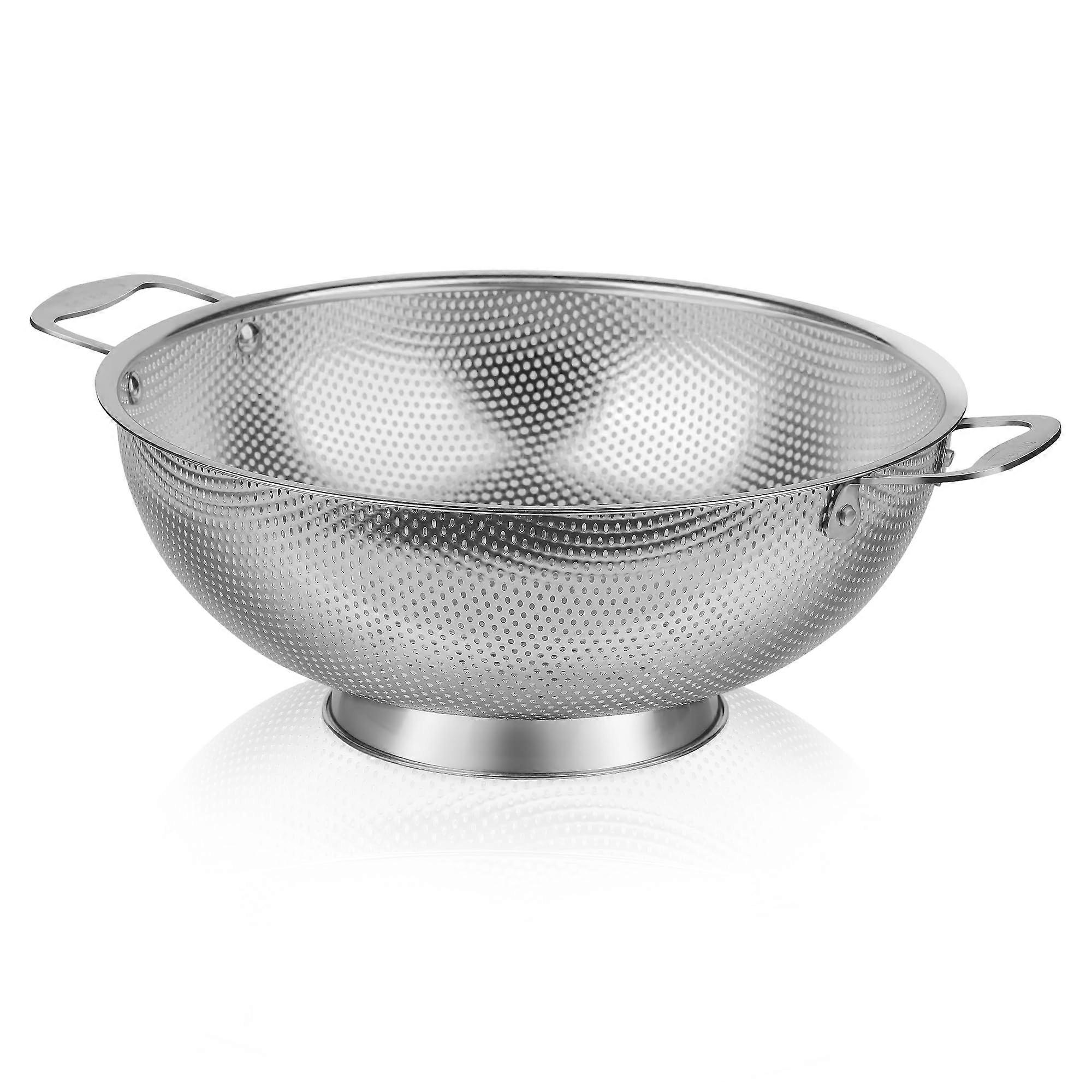 Large 6 Quart Stainless Steel Colander with Heavy Duty Mesh Strainer, QuickDraining Base, Riveted Handles