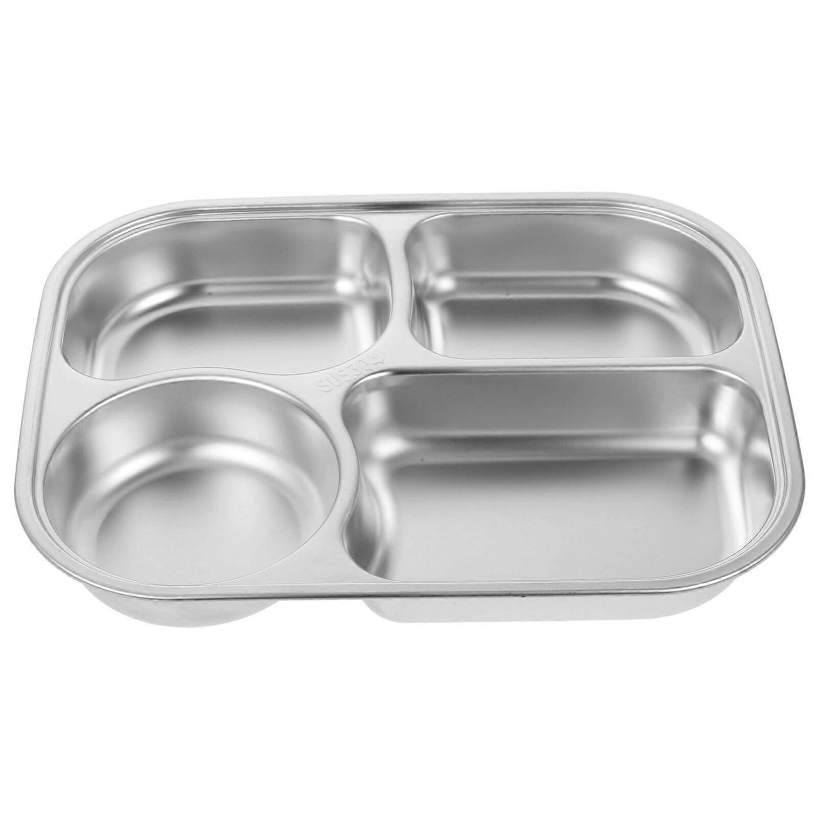 Stainless Steel Divided Plate 4Section Portion Control Rectangular Dinner Tray for Adults and Campers