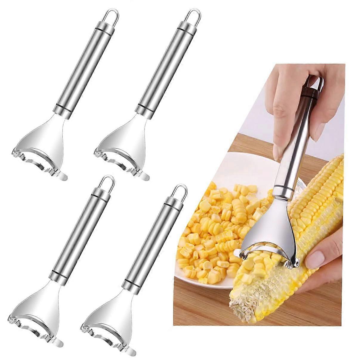 Stainless Steel Corn Peeler 4 Pcs Set, Ergonomic Corn Stripper Tool for Quick Kernel Removal