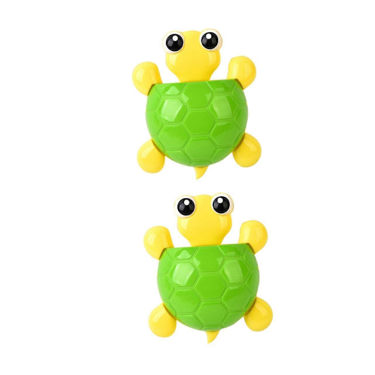 2pcs Cute Turtle Suction Cup Toothbrush Holder and Toothpaste Organizer for Bathroom Storage