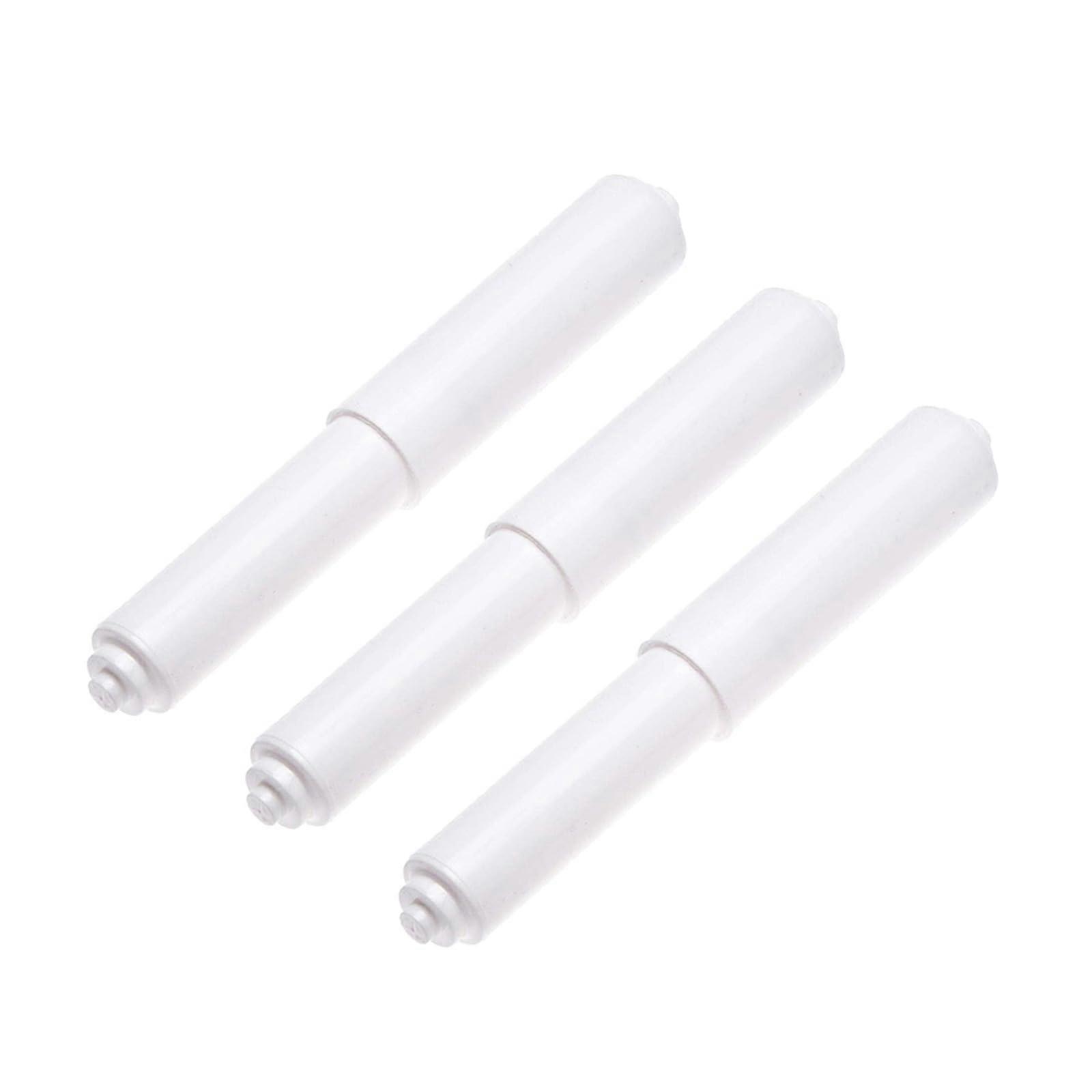 Toilet Paper Holder Replacement Rollers 3 Pack, White Spring Loaded Rod, Tool Snapfit Install