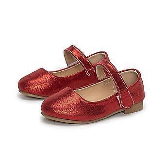 Mädchen-Sommersandalen – Glänzendes Uni-Design, verstellbarer Riemen, geschlossene Zehenpartie, niedriger Absatz – Geeignet für Partys, Schule, Strand und Hochzeiten – Rot