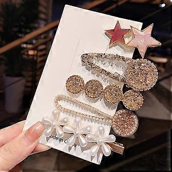 5Pcs Pearl Hair Clips Set, Elegant Handmade White Pearl Barrettes for Women and Girls Styling
