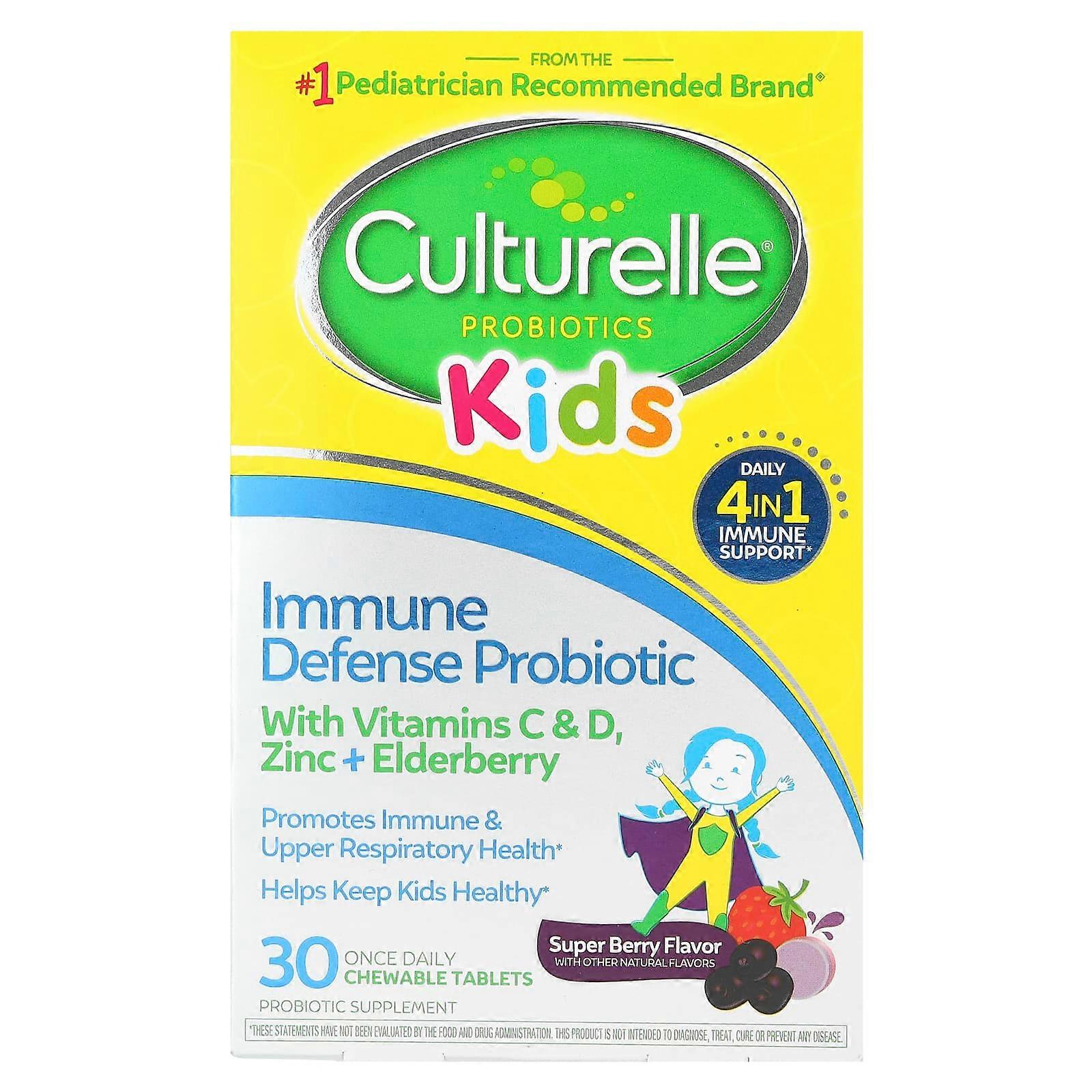 Culturelle, Kids, Probiotics, Immune Defense, Mixed Berry Flavor, 30 Chewable Tablets