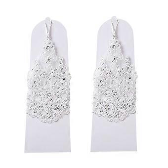 Lace Gloves for Bride 1Pair Fingerless White Short Mesh