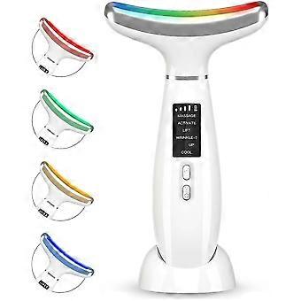 Rotlichttherapie-Gesichts- und Nackenmassagegerät, 4-farbige LED-Anti-Aging-Funktion, warm 113 °F & kühl 41 °F (weiß)