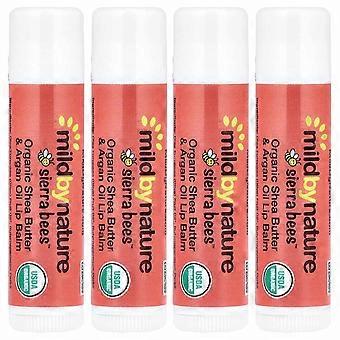Mild By Nature, Sierra Bees™, Organic Lip Balms, Shea Butter & Argan Oil, 4 Pack, 0.15 oz (4.25 g) E