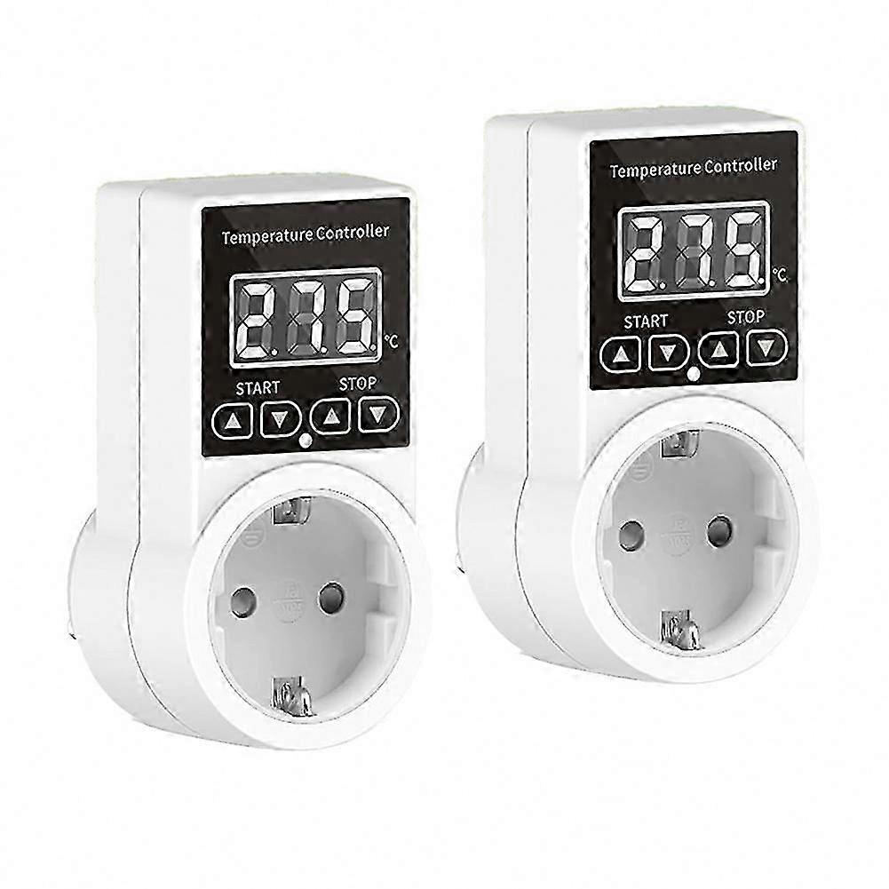 2-Pack Temperature Control Socket with Sensor, Digital Thermostat EU Plug, Waterproof Temp Switch Solution