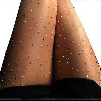 Womens Mesh Sparkly Tights High Waist Rhinestone Stockings See Through Crystal Tights Pantyhose for Party Club