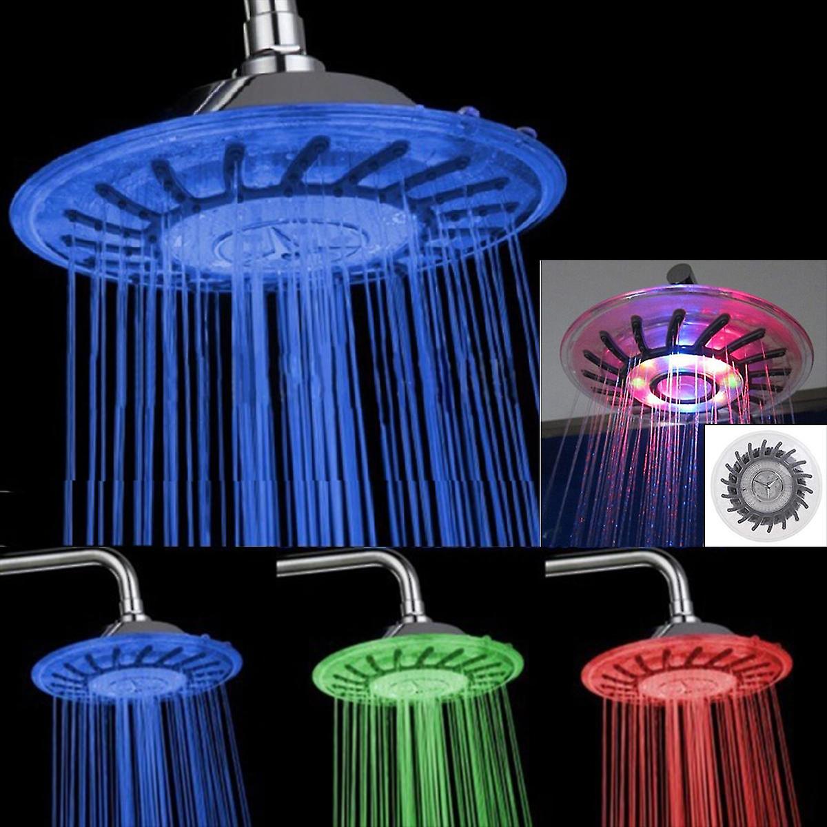 7 Colors Automatic Led Light Changing Round Top Shower Head Bath Rainfall Showerhead High Pressure