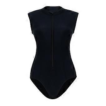 Women Sleeveless Rashguard Swimwear Piece Front Zippered Wetsuit Bathing Suit For Surfing Swimming And Snorkeling  Black XS