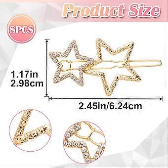 8pcs Star Hair Pin for Women, Sparkly Rhinestone Crystal Hair Bang Clips, Non-Slip Hollow Double Star Hair Barrettes Accessories for Long Short Straig