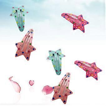 6pcs Girl Star Hairpins Dot Printing Metal Side Clip Hairpin Headdress for Girl Child Kid (Mixed Color Delivery)