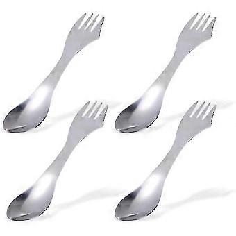 PING-4 Pieces Portable Stainless Steel Fork Spoon, Camping Cutlery, Fork Spoon 2 in 1 for Outdoor Travel, Backpacking, Hiking