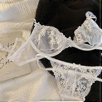 European and American French lace ultra-thin see-through bra set pure desire women's underwear set