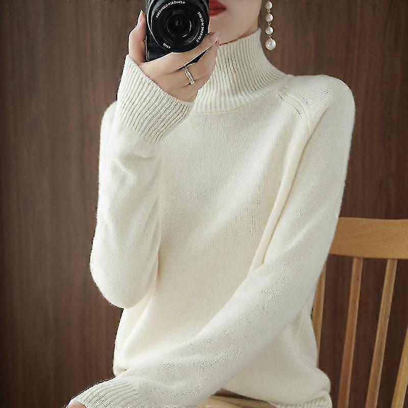 Damen Rollkragenpullover Kaschmirpullover Herbst und Winter Einfarbiger Strickpullover