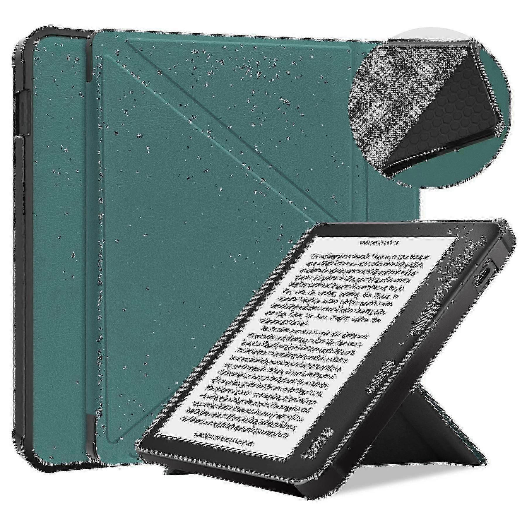 Book-style PU Leather Folio E-reader Cover Case Compatible with Kobo Libra 2, Color: Green