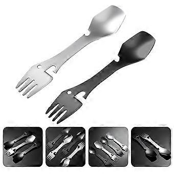 Conjunto de 2 utensílios de aço inoxidável para camping, ideais para cozinhar e para uso ao ar livre.