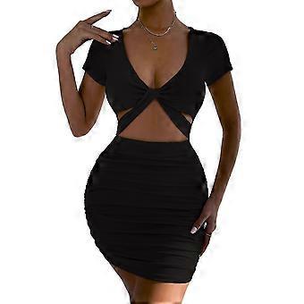 Vrouwen Uitgesneden Twist-Knot Front Ruched Bodycon Tank Mouwloze Mini Jurk Hemelsblauw S