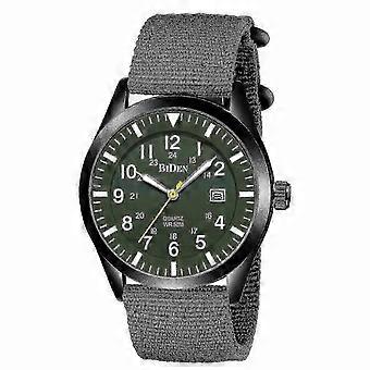Men's Military-Style Analog Quartz Wrist Watch with Date Display, Waterproof