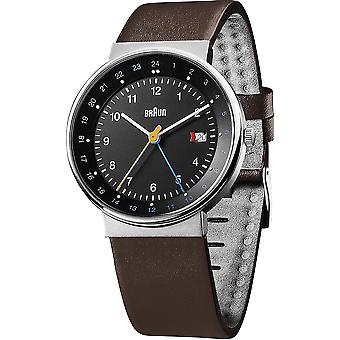 Braun Classic Gent GMT Japanse Quartz analoge man horloge met BN0142BKBRG synthetische lederen armband