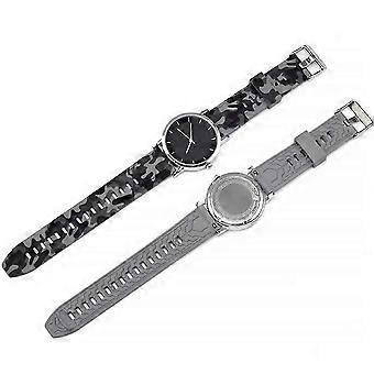 Camouflage Silicone Watch Band, Soft Comfortable Replacement Strap, Grey, 21cm, for Casual Business and Formal Wear