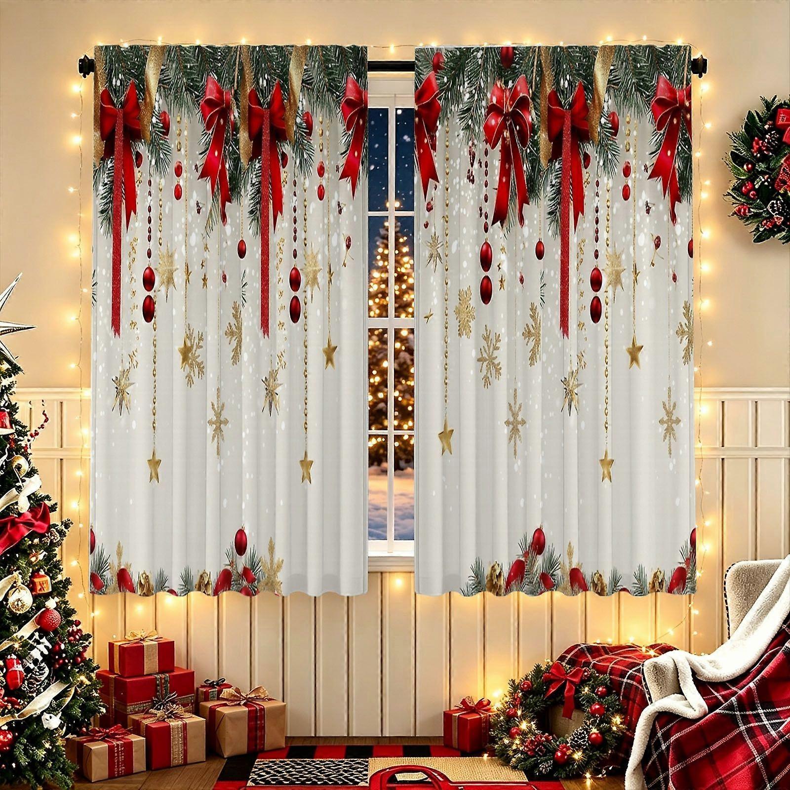 cartoon Santa Claus on red background Pattern Curtain