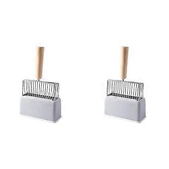 2X Metal Cats Litter Scoop with Holder Stand, Heavy Duty and Easy Clean Grey-SNNGV