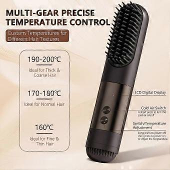 LCD Cordless Hair Straightening Brush 200C