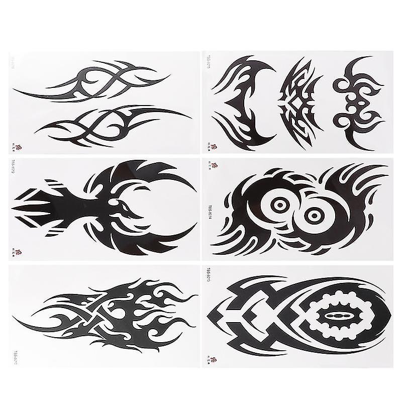 19.2X12.2cm Siyah Geçici Dövmeler 6 Yaprak Kol Geçici Çıkartmalar Çıkarılabilir Vücut Sanatı Çıkartması Sticker