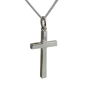 Silver 25x15mm plain solid block Cross with a curb Chain 24 inches