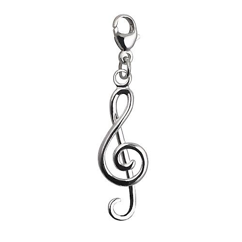 Silver 25x10mm round wire G Clef Charm on a lobster trigger
