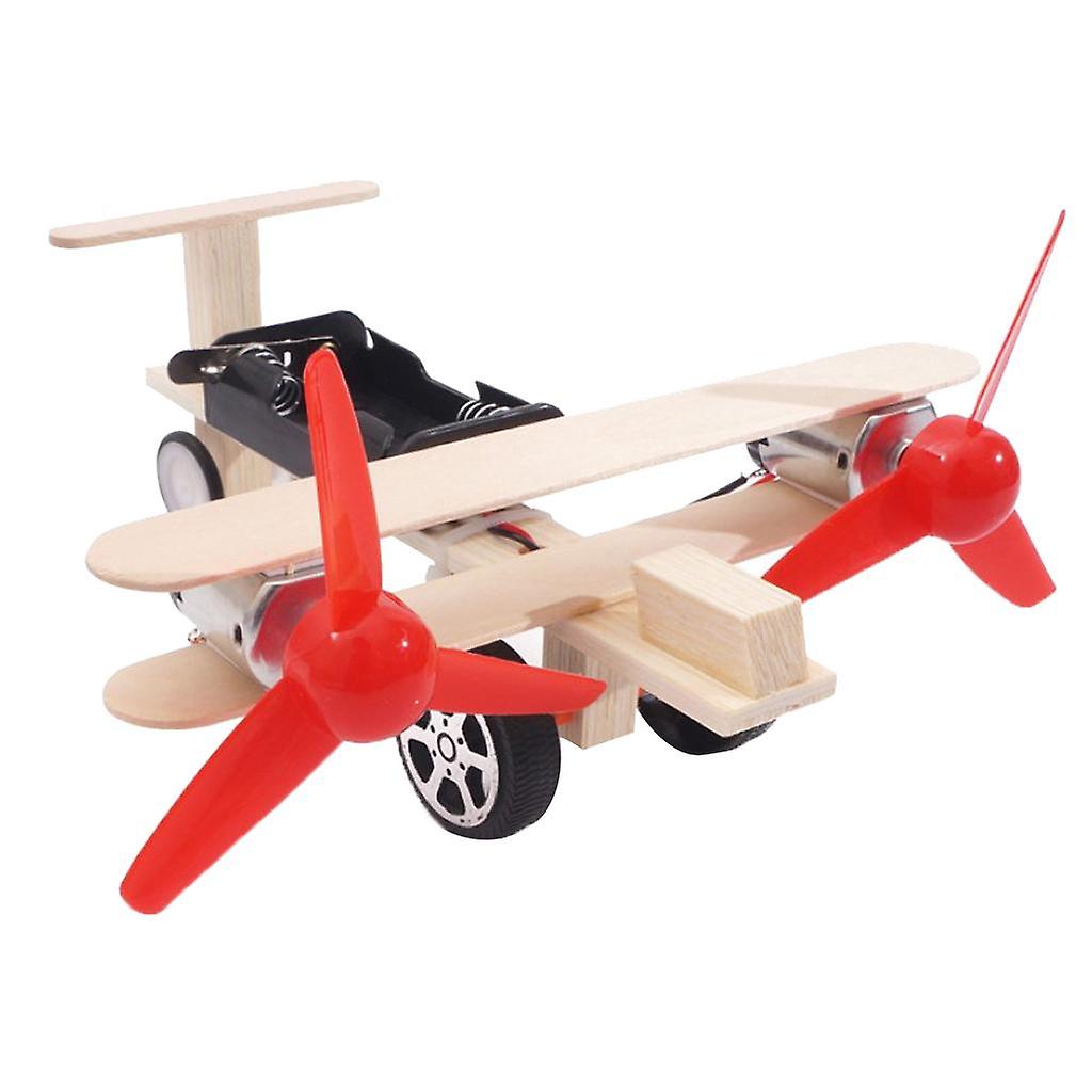 DIY Plane Model Kit Wood Kids Physical Science Experiments Toy Twin engine