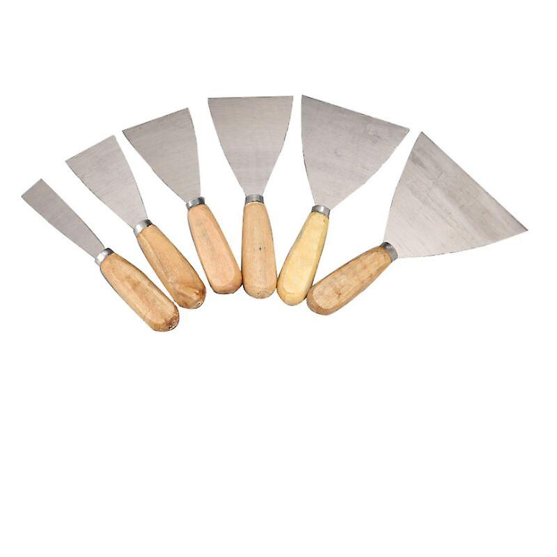 Putty knife with solid wood handle, putty knife, cleaning knife, scraper, factory direct s, trowel (1 + 1.5 + 2 + 2.5 + 3 + 4)