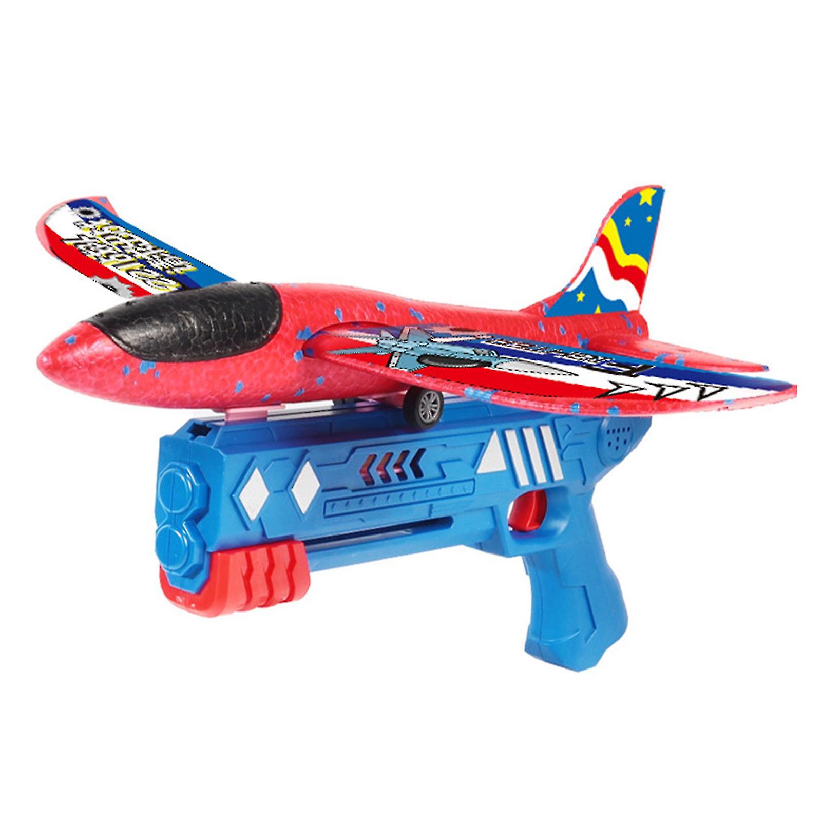 3 in 1 Kids Shooting Toy Flighting Gliding Airplane Shooting Game Toy for Outdoor Indoor Blue