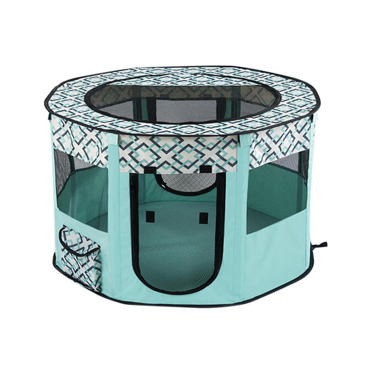 Pet Playpen With Door And Top Cover Mesh Window For Small Dog Portable Round