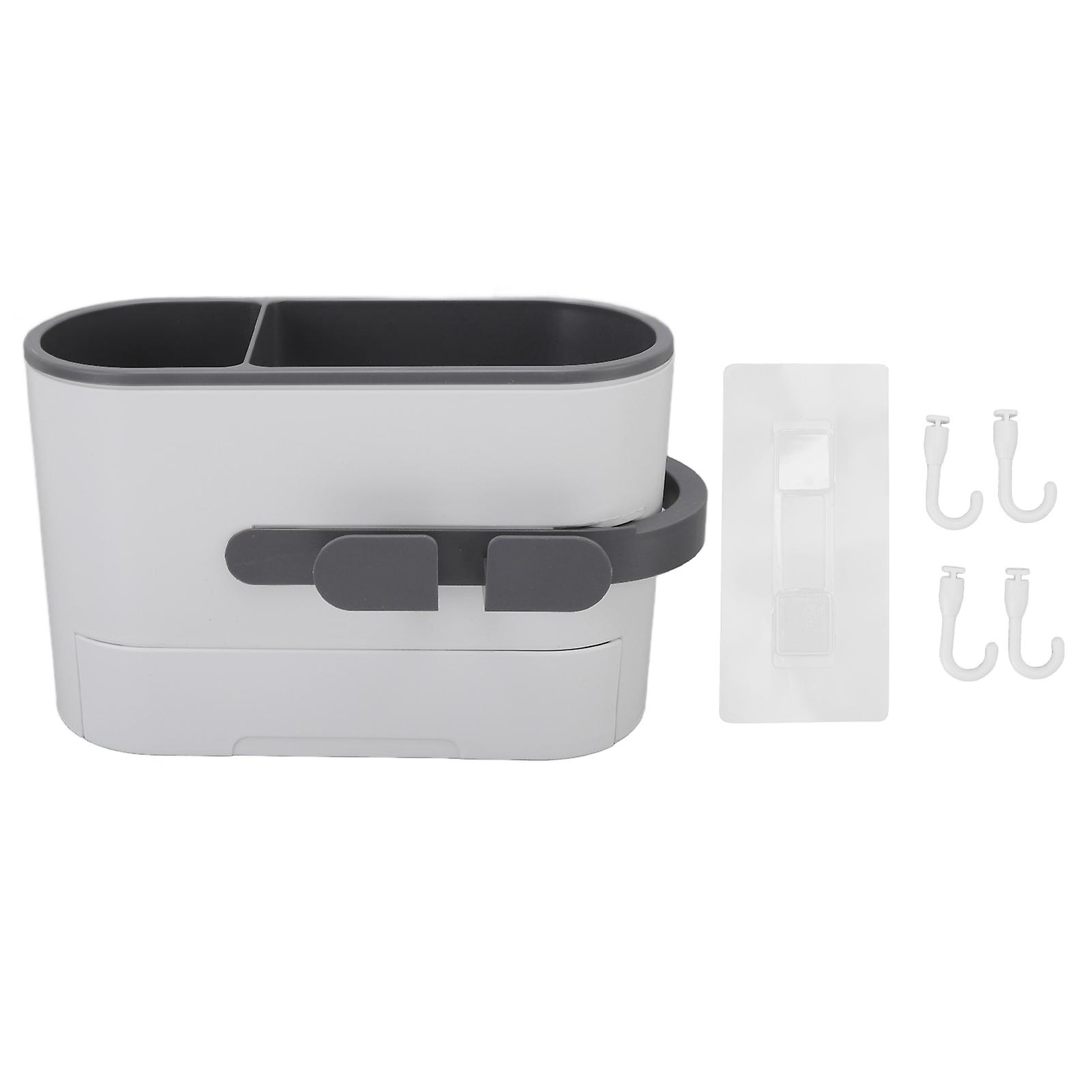 Wall Hair Dryer Holder Adhesive Large Space Plastic Toiletries Makeup Organizer with Drawer Hooks for Bathroom